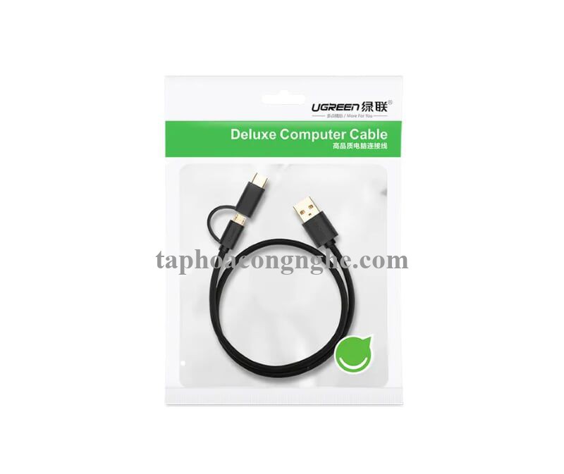 Ugreen 30173 0.5M màu Đen Thiết bị chuyển đổi USB 2.0 sang type-C và micro USB US142 30030173